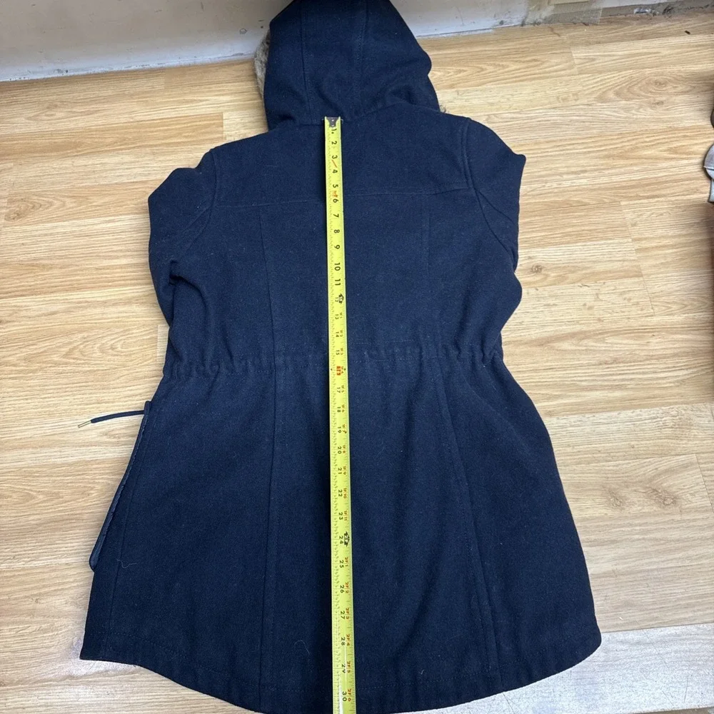 American Eagle Outfitters Womens Med Wool BL Coat Hood Navy‎ Buffalo Plaid
